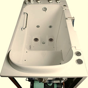 Avora bath 30" x 52" wheelchair transfer walk-in tub biscuit with right outward swinging door, air hydro and vibration jets with microbubbles, handle & faucet - overview - Vital Hydrotherapy