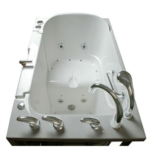 Avora bath 30" x 52" wheelchair transfer walk-in tub white with right outward swinging door, air hydro and vibration jets with microbubbles, handle & faucet - Vital Hydrotherapy