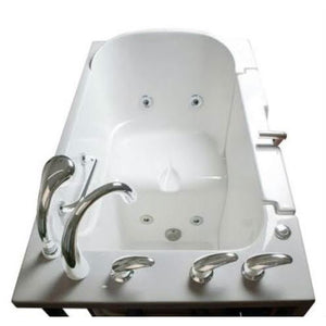 Avora bath 30" x 52" wheelchair transfer walk-in tub white with left outward swinging door, hydro and vibration jets with microbubbles, handle & faucet - overview - Vital Hydrotherapy