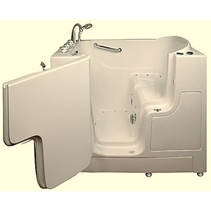 Avora bath 30" x 52" wheelchair transfer walk-in tub biscuit with left outward swinging door, air hydro and vibration jets with microbubbles, handle & faucet - overview - Vital Hydrotherapy