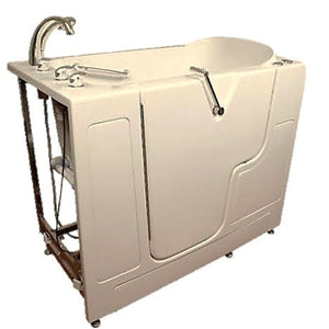 Avora bath 30" x 52" wheelchair transfer walk-in tub white with left outward swinging door, air massage with microbubbles and handle & faucet - Vital Hydrotherapy
