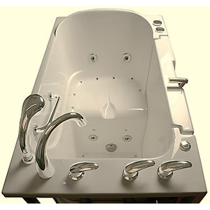 Avora bath 30" x 52" wheelchair transfer walk-in tub biscuit with left outward swinging door, air and hydro massage with microbubbles and handle & faucet - Vital Hydrotherapy