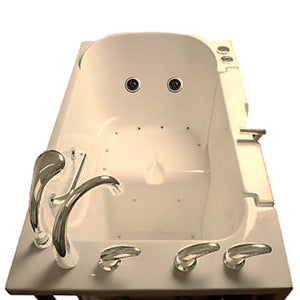 Avora bath 30" x 52" wheelchair transfer walk-in tub biscuit with left outward swinging door, air and vibration jets and handle & faucet - top view - Vital Hydrotherapy