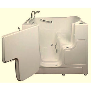 Avora bath 30" x 52" wheelchair transfer walk-in tub biscuit with left outward swinging door, hydro massage with microbubbles, handle & faucet - open door - Vital Hydrotherapy
