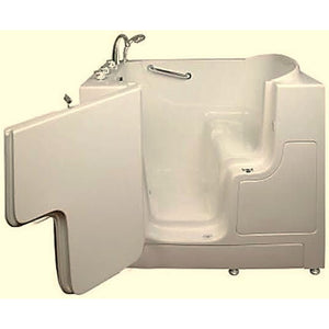 Avora bath 30" x 52" wheelchair transfer walk-in tub biscuit with left outward swinging door, vibration jets, handle & faucet - Vital Hydrotherapy