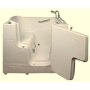 Avora bath 30" x 52" wheelchair transfer walk-in tub biscuit with right outward swinging door, hydro massage with microbubbles, handle & faucet - open door - Vital Hydrotherapy