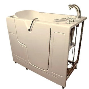 Avora bath 30" x 52" wheelchair transfer walk-in tub biscuit with right outward swinging door, hydro and vibration jets, handle & faucet - Vital Hydrotherapy