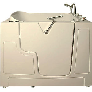 Avora bath 30" x 52" wheelchair transfer walk-in tub biscuit with right outward swinging door, vibration jets with microbubbles, handle & faucet - Vital Hydrotherapy