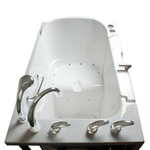 Avora bath 30" x 52" wheelchair transfer walk-in tub white with left outward swinging door, air massage with microbubbles and handle & faucet - top view - Vital Hydrotherapy