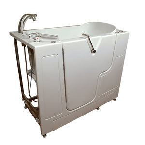 Avora bath 30" x 52" wheelchair transfer walk-in tub white with left outward swinging door, air hydro and vibration jets, handle & faucet - Vital Hydrotherapy