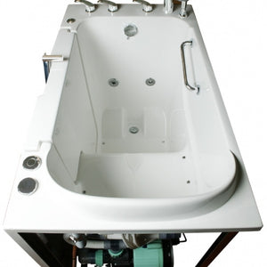 Avora bath 30" x 52" wheelchair transfer walk-in tub white with left outward swinging door, air and hydro massage with microbubbles and handle & faucet - top view - Vital Hydrotherapy