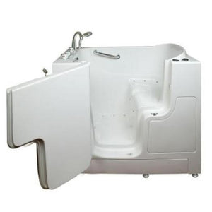 Avora bath 30" x 52" wheelchair transfer walk-in tub white with left outward swinging door, air and vibration jets and handle & faucet - open door - Vital Hydrotherapy