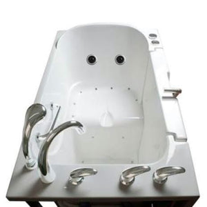 Avora bath 30" x 52" wheelchair transfer walk-in tub white with left outward swinging door, air and vibration jets and handle & faucet - top view - Vital Hydrotherapy