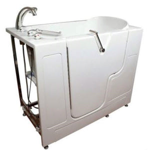 Avora bath 30" x 52" wheelchair transfer walk-in tub white with left outward swinging door, hydro massage with microbubbles, handle & faucet - Vital Hydrotherapy