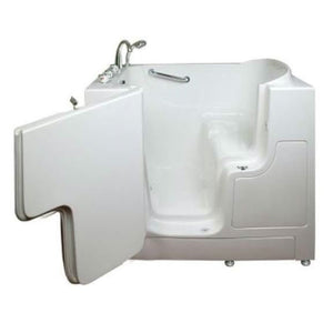 Avora bath 30" x 52" wheelchair transfer walk-in tub white with left outward swinging door, vibration jets, handle & faucet - Vital Hydrotherapy