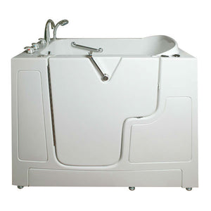 Avora bath 30" x 52" wheelchair transfer walk-in tub white with left outward swinging door, vibration jets, handle & faucet - Vital Hydrotherapy