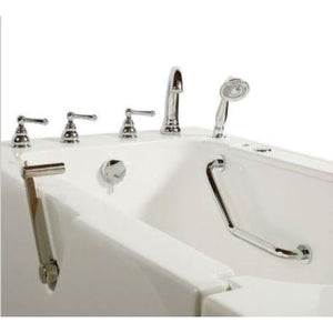 Avora bath 30" x 52" wheelchair transfer walk-in tub white with left outward swinging door, vibration jets with microbubble and handle & faucet - Vital Hydrotherapy