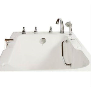 Avora bath 30" x 52" wheelchair transfer walk-in tub white with left outward swinging door, vibration jets with microbubble and handle & faucet - Vital Hydrotherapy