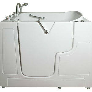 Avora bath 30" x 52" wheelchair transfer walk-in tub white with left outward swinging door, vibration jets with microbubbles, handle & faucet - Vital Hydrotherapy