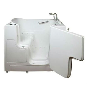 Avora bath 30" x 52" wheelchair transfer walk-in tub white with right outward swinging door, air and vibration jets and handle & faucet - open door - Vital Hydrotherapy