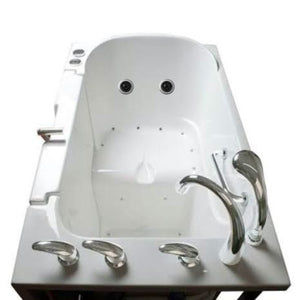 Avora bath 30" x 52" wheelchair transfer walk-in tub white with right outward swinging door, air and vibration jets and handle & faucet - top view - Vital Hydrotherapy