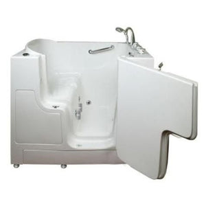 Avora bath 30" x 52" wheelchair transfer walk-in tub white with right outward swinging door, hydro massage with microbubbles, handle & faucet - open door - Vital Hydrotherapy