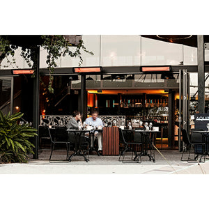 2000W Tungsten Smart-Heat Electric Heater in Black Stainless Steel, Black High Temperature Coating mounted in ceiling of a cafeteria