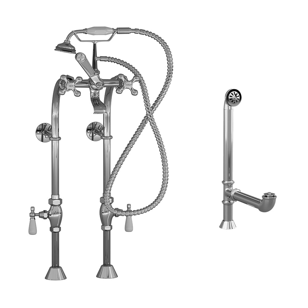 Cambridge Plumbing Complete Free Standing Plumbing Package (Solid Brass, Brushed Nickel) (Bullnose Tub Filler) for Clawfoot Tub CAM398463-PKG - Vital Hydrotherapy
