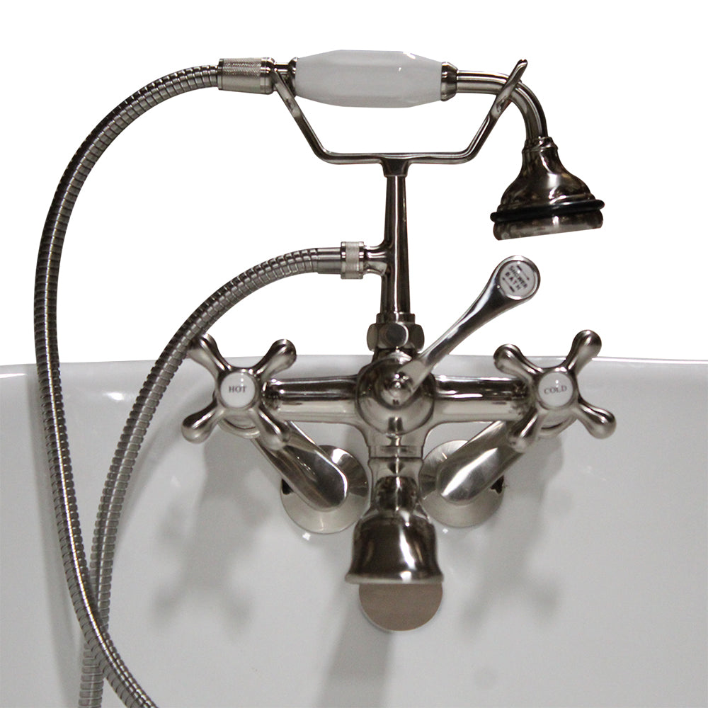 Cambridge Plumbing Clawfoot Tub Wall Mount British Telephone Faucet with Hand Held Shower (Brushed Nickel) CAM463BTW - Vital Hydrotherapy