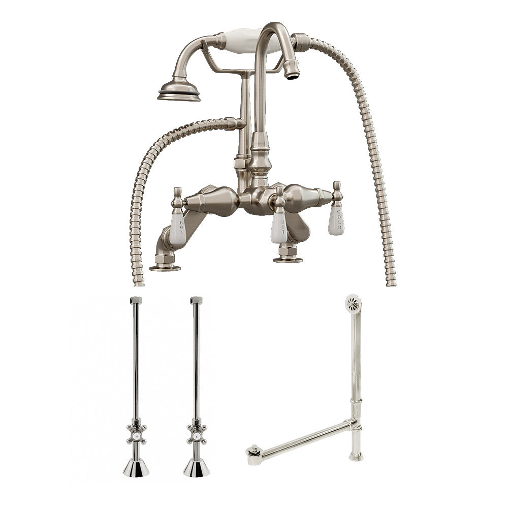 Cambridge Plumbing Complete Plumbing Package (Solid Brass, Polished Chrome) for Claw Foot Tub Gooseneck Faucet, Supply Lines With Shut Off Valves, Drain and Overflow Assembly CAM684D-PKG - Vital Hydrotherapy