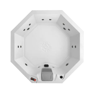 Canadian Spa Muskoka 5-Person 14-Jet Portable Plug & Play Hot Tub - White inside - with adjustable stainless steel hydrotherapy jets, multi-coloured LED lighting - Size: 74" x 74"x 29" - Top view - KH-10096 - Vital Hydrotherapy