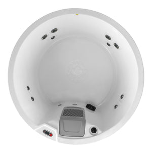 Canadian Spa Okanagan 4-Person 10-Jet Portable Hot Tub - White inside - Black outside - with 10 adjustable stainless steel hydrotherapy jets, multi-coloured LED lighting - Size: 63 x 63 x 29 in - Top view - KH-10083 - Vital Hydrotherapy