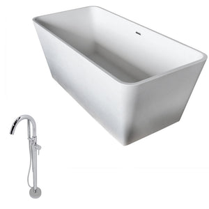 Anzzi Cenere 4.9 ft. Solid Surface Classic Soaking Bathtub in Matte White and Kros Faucet in Chrome FT501-0025 - Vital Hydrotherapy