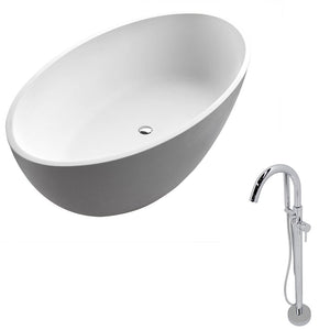 Anzzi Cestino 5.5 ft. Solid Surface Classic Freestanding Soaking Bathtub in Matte White and Kros Faucet in Chrome FT510-0025 - Vital Hydrotherapy