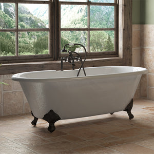 Cambridge Plumbing 66-Inch Double Ended Cast Iron Soaking Clawfoot Tub (porcelain enamel interior and white paint exterior) with Deck Mount Faucet Holes and Feet (Oil rubbed bronze) DE-67-DH - Vital Hydrotherapy
