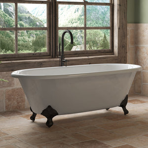 Cambridge Plumbing 66-Inch Double Ended Cast Iron Soaking Clawfoot Tub (Porcelain enamel interior and white paint exterior)with Feet (Oil rubbed bronze) and No Faucet Holes DE-67-NH - Vital Hydrotherapy
