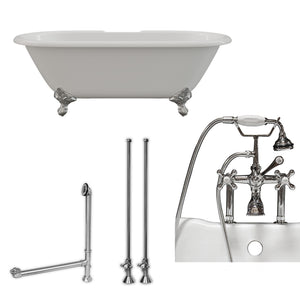 Cambridge Plumbing 60-Inch Double Ended Cast Iron Soaking Clawfoot Tub (Porcelain interior and white paint exterior) and Complete Plumbing Package - ball and claw feet (Polished chrome) DE60-463D-6-PKG-7DH - Vital Hydrotherapy