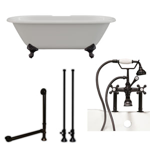 Cambridge Plumbing 60-Inch Double Ended Cast Iron Soaking Clawfoot Tub (Porcelain interior and white paint exterior) and Complete Plumbing Package - ball and claw feet (Oil rubbed bronze) DE60-463D-6-PKG-7DH - Vital Hydrotherapy