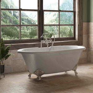 Cambridge Plumbing 60-Inch Double Ended Cast Iron Soaking Clawfoot Tub (Porcelain interior and white paint exterior) and Complete Plumbing Package - ball and claw feet (Brushed nickel) DE60-463D-6-PKG-7DH - Vital Hydrotherapy