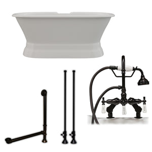 Cambridge Plumbing 60-Inch Double Ended Cast Iron Pedestal Soaking Tub (Porcelain interior and painted exterior) and Complete Plumbing Package (Oil rubbed bronze) DE60-PED-684D-PKG - Vital Hydrotherapy