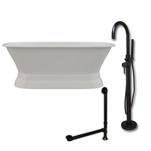 Cambridge Plumbing 66-Inch Double Ended Cast Iron Pedestal Soaking Tub (Porcelain interior and white paint exterior) and Complete Freestanding Plumbing Package (Oil rubbed bronze) DE66-PED-150-PKG-NH - Vital Hydrotherapy
