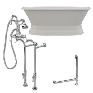 Cambridge Plumbing 66-Inch Double Ended Cast Iron Pedestal Soaking Tub (Porcelain interior and white paint exterior) and Complete Freestanding Plumbing Package (Polished chrome) DE66-PED-398684-PKG-NH - Vital Hydrotherapy