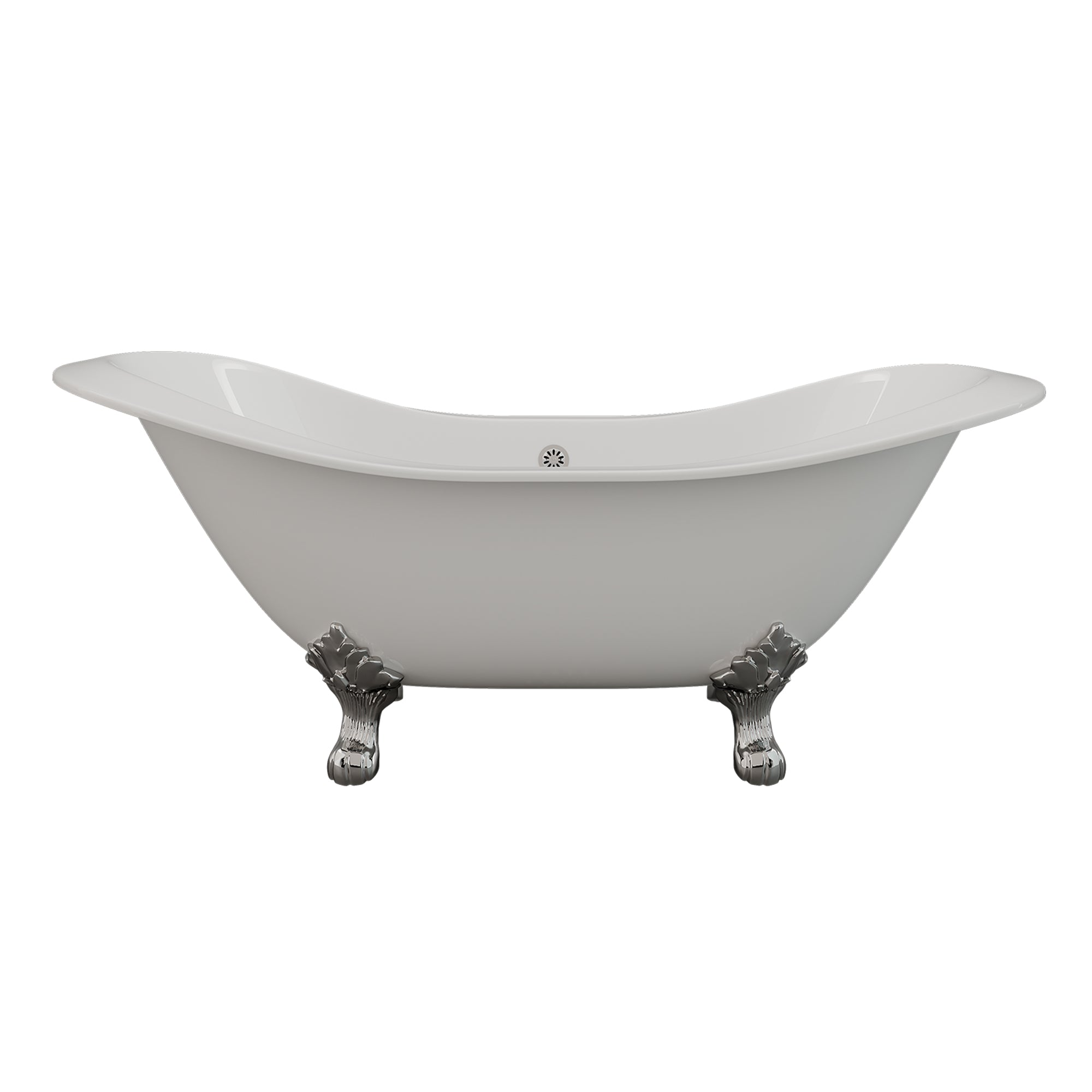 Cambridge Plumbing  72" X 31" Double Ended Cast Iron Slipper Tub (porcelain enamel interior, white paint exterior) with No Faucet Drillings and Feet (Brushed nickel) DES-NH - Vital Hydrotherapy