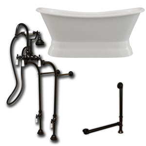 Cambridge Plumbing Double Slipper Cast Iron Pedestal Soaking Tub (Porcelain interior and white paint exterior) and Free-standing Plumbing Package (Oil rubbed bronze) DES-PED-398684-PKG-NH - Vital Hydrotherapy