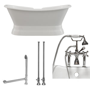 Cambridge Plumbing Double Slipper Cast Iron Pedestal Soaking Tub (Porcelain interior and white paint exterior) and Deck Mount Plumbing Package (Polished chrome) DES-PED-463D-6-PKG-7DH - Vital Hydrotherapy