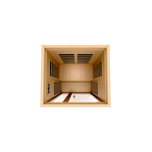 Dynamic Gracia Low EMF FAR Infrared Sauna - 1-2 Person Natural hemlock wood with Interior LED control panel inside partial build top view in white background