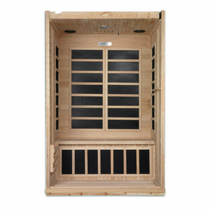 Dynamic Venice Edition Low EMF Far Infrared Sauna - 2 Person Natural hemlock wood construction Roof vent inside partial build view in white background