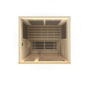 Infrared Sauna Dynamic Llumeneres 2 person Natural hemlock wood construction top partial build view