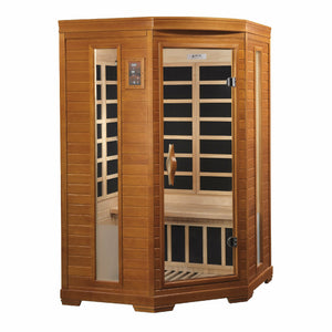 Dynamic Heming Edition Low EMF Far Infrared Sauna 2 - Person Natural hemlock wood construction Roof vent with Tempered glass door and exterior LED control panel front view in white background