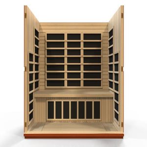 Infrared Sauna 3 person Natural hemlock wood construction inside partial build view